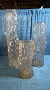 lot 8104 image: Set of 3 Textured Glass Cylinder Vases