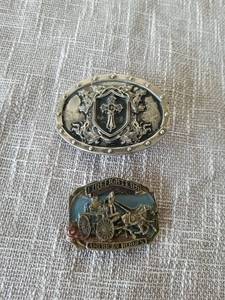 lot 4031 image: 2 Belt Buckles Firefighters American Heroes Cross Shield