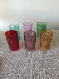 lot 4057 image: Set of 6 Vintage Drinking Glasses,  Colored Hobnail Glasses Tumbler, Embossed Design Glass Tumblers Set for Water, Beverages, Juice, Beer, Cocktail, Whiskey, Milk