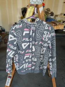 lot 4066 image: FILA Hooded Zip Sweatshirt Size M Gray Logo Print