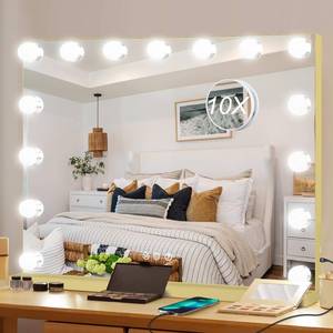 lot 4090 image: Moonee Vanity Mirror with Lights, Gold Hollywood Lighted Makeup Mirror with 15 Dimmable Bulbs and 10X Magnification, 3 Colors Modes, Aluminum Metal Frame, Light Up Mirror for TabletopWall��23 x 18��