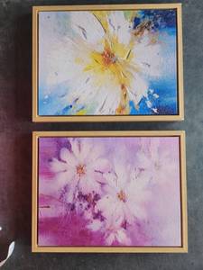 lot 4102 image: 2 Framed Watercolor Paintings Floral Abstract Yellow Pink