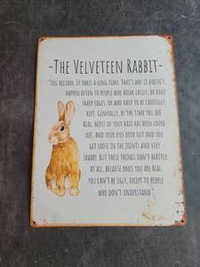 lot 4106 image: The Velveteen Rabbit Metal Sign with Quote and Rabbit Illustration