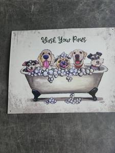 lot 4108 image: Lee Keller Wash Your Paws Metal Wall Sign
