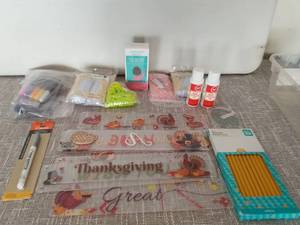 lot 4118 image: Mixed Craft Supply Lot Mod Podge Pencils Paint Markers Thanksgiving Decor