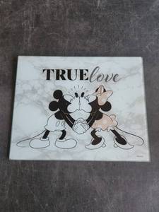 lot 4125 image: Disney True Love Mickey Mouse Minnie Mouse Glass Wall Art Decor Plaque