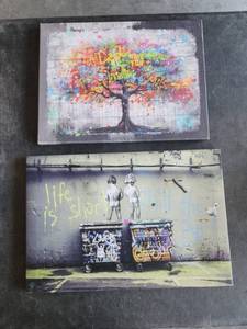 lot 4126 image: Street Art Canvas Prints Lot of 2 Colorful Tree and Urban Scenes