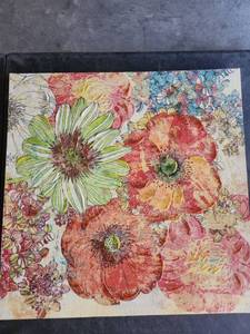 lot 4130 image: Floral Illustration Print with Multicolor Flowers on Canvas