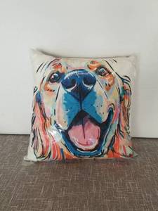 lot 4142 image: Decorative Throw Pillow with Colorful Dog Face Print