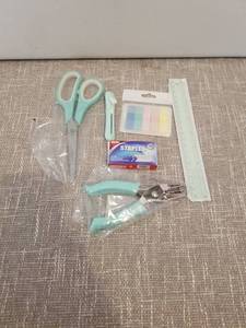 lot 4157 image: Office Supply Lot Scissors Stapler Ruler Sticky Notes