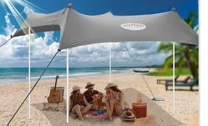 lot 4159 image: UMARDOO Family Beach Tent Canopy Sun Shade Portable, Large Compact Beach Sun Shelter Easy Setup with Packable Bag for Outdoor Travel (Grey, 10X10 FT. 4Poles)