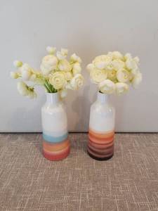 lot 4161 image: Set of 2 Striped Vases with Multicolor Bands