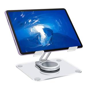 lot 4169 image: DSMY Acrylic Tablet Stand with 360° Rotating Base, Foldable Clear Tablet Holder for Desk, Compatible with iPad ProAirMini and More, Transparent