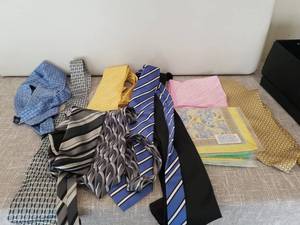lot 4257 image: Lot of Silk Scarves and Neckties Assorted Colors Patterns