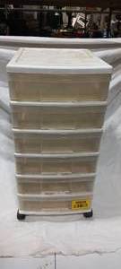 lot 35959 image: 6 Drawer White Plastic Rolling Storage Cart.