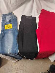 lot 35689 image: Womens denim jeans size 5, Monkey Ride black jeans size 0, Refuge red pants size 2