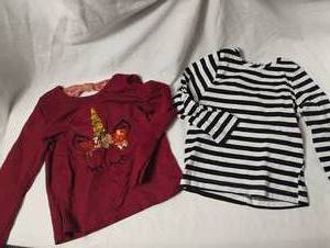 lot 35690 image: GIRLS long sleeve shirts, black and white stripe size 24m, red long sleeve shirt size 2T