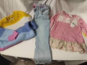 lot 35694 image: CHILDRENS pink ruffle long sleeve shirt size 2T, long sleeve 3T, Childrens Place jeans size 5T