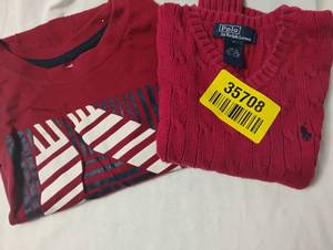 lot 35708 image: youth boys long sleeve t-shirt size 1012 and ralph lauren polo sweater size 5