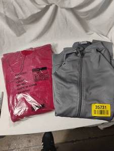 lot 35731 image: new-mens 3x gray sip up light weight jacket, medium red pullover hoodie