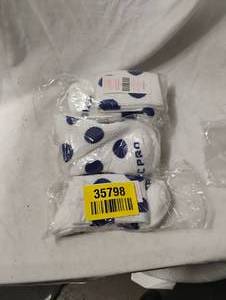 lot 35798 image: new-unisex white with blue poke a dots crew socks size M