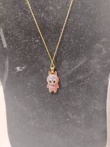lot 35826 image: LvL 5 Replica - Gold  Pink Iced -Out labubu Bunny Pendant Necklace.