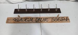 lot 36034 image: Watch your Step Wooden Sign & Coat Holder