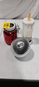 lot 35943 image: Christmas decor, Santa mason jar, changing color candle globe with ornament