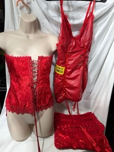 lot 35913 image: Red Bleather Lingerie - 2 Sets - Size XS.