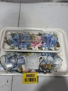 lot 36083 image: 2 Delta Group Design Trays w Glass Apple Coasters and Butter Dish