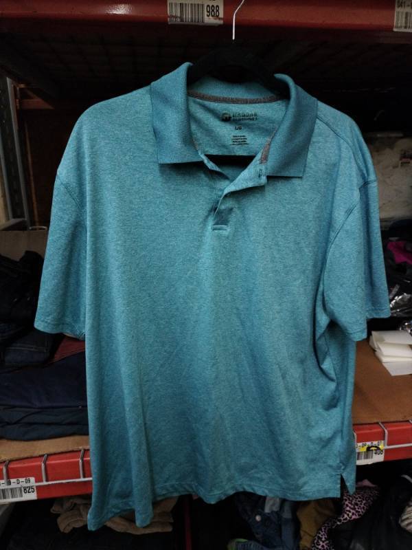 lot 581 image: Haggar Clothing Co. Mens Short Sleeve Polo Shirt Size Large Heathered Teal