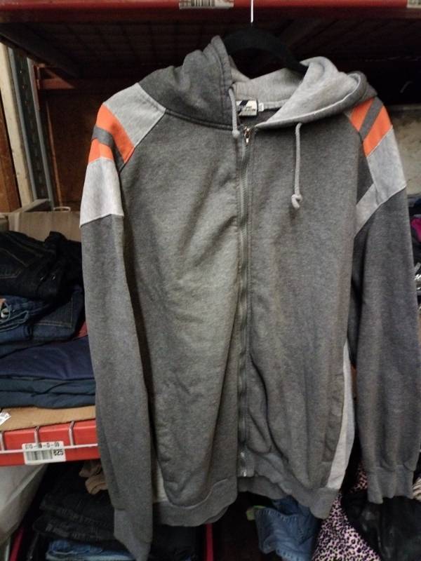 lot 584 image: Canody Sport Collection 3XL Full-Zip Hooded Sweatshirt Gray w Orange Stripes