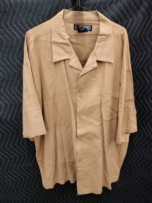 lot 9080 image: Man of Fashion Mens 3XL Short Sleeve Camp Collar Button-Up Shirt Linen Blend with pants (4234)