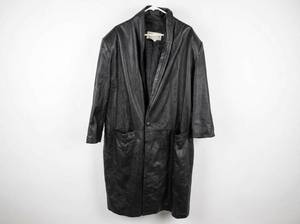 Charles Klein Long Black Genuine Leather Coat Size 3X Nylon Lined