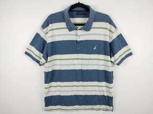 lot 634 image: Nautica Mens 2X Short Sleeve Striped Polo Shirt Blue White Green
