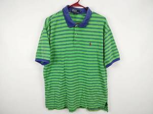 lot 635 image: Polo by Ralph Lauren Mens XXL Green Blue Striped Short Sleeve Polo Shirt