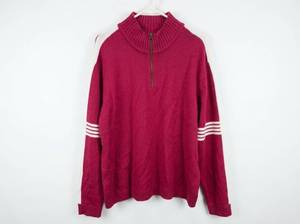 lot 665 image: Red Camel XL Quarter-Zip Knit Sweater Red w White Stripes