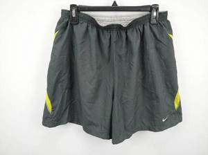 lot 678 image: Nike Fit Dry Mens Large Athletic Shorts Gray with Yellow-Green Side Panels