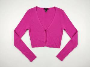 lot 690 image: Forever 21 Womens Magenta Pink Ribbed Knit Cropped Cardigan Size L