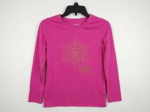 lot 691 image: Cat & Jack Girls Pink Long Sleeve Tee with Gold Snowflake Graphic Size XL (1416)