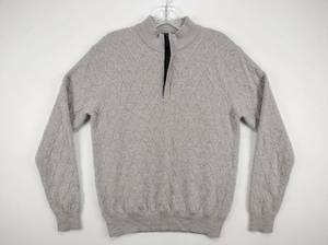 lot 699 image: Peter Millar Mens Large 100% Merino Wool Quarter-Zip Sweater Gray Diamond Knit - L