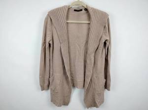 lot 714 image: Cyrus XL Hooded Open-Front Ribbed Cardigan Sweater in Taupe