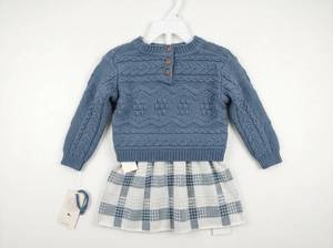 lot 715 image: Tommy Bahama Baby Knit Sweater Dress Blue Cable Knit Plaid Skirt Size 12M
