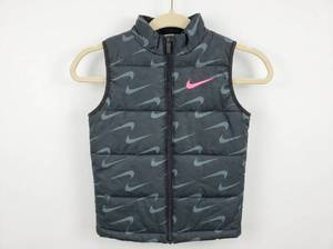 lot 718 image: Nike Kids Puffer Vest All-Over Swoosh Print Size 6-7 Yrs Gray
