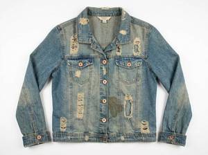 lot 720 image: Highway Jeans Size L Distressed Denim Jacket Button-Front