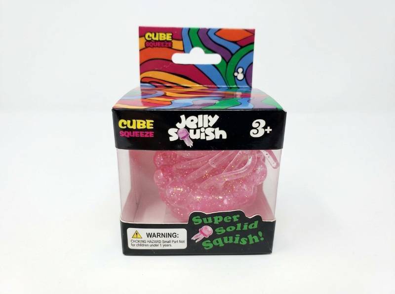 lot 94 image: Cube Squeeze Jelly Squish Pink Glitter Jellyfish Squeeze Toy Ages 3