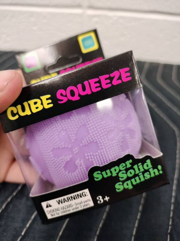 lot 121 image: Cube Squeeze Super Solid Squish Purple Textured Squeeze Toy, Ages 3
