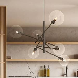 lot 5100 image: Hunter Farling 6-Light Matte Black Chandelier Ceiling Light Fixture 48171 - Missing Globes  Retail $407.99
