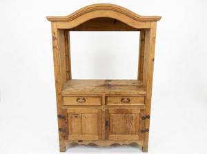 lot 8000 image: Rustic Pine Armoire Hutch w Arched Top, 2 Drawers & 2 Lower Doors