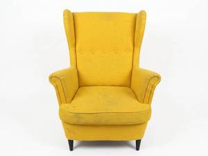 lot 8003 image: Yellow Fabric Wingback Accent Chair with Button-Tufted Back and Black Tapered Legs